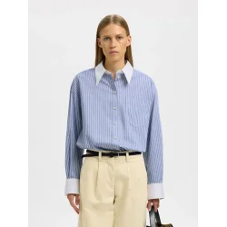 SELECTED FEMME SLFROMIE OVERSIZE SHIRT DUSTY BLUE/WHITE