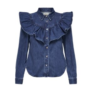 ONLY ONLINDIGO FRILL DNM SHIRT DARK BLUE