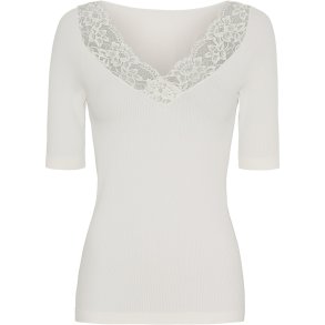 TIM & SIMONSEN BELEN RIB V-LACE TOP SS CREME