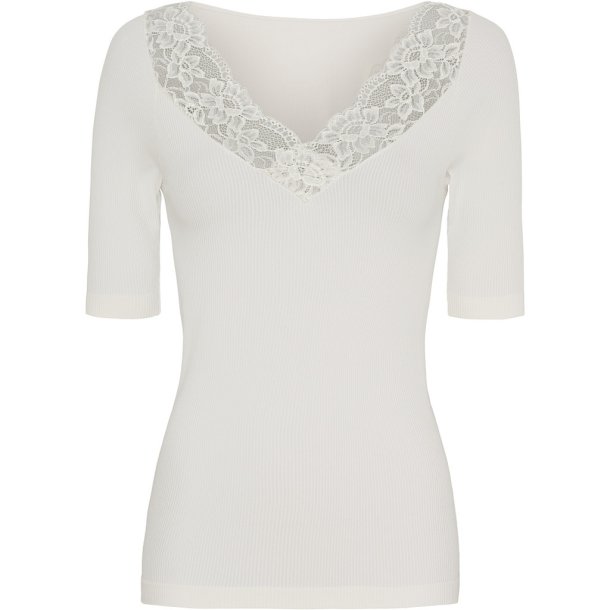 TIM &amp; SIMONSEN BELEN RIB V-LACE TOP SS CREME