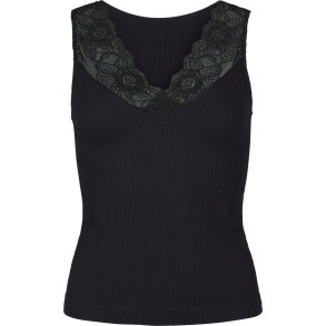 TIM & SIMONSEN BELEN RIB V-LACE TOP BLACK