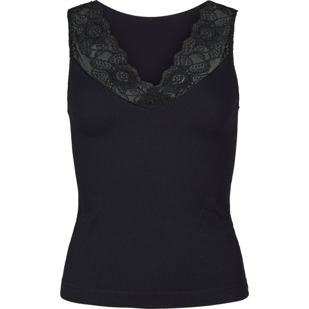 TIM &amp; SIMONSEN BELEN RIB V-LACE TOP BLACK