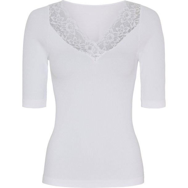 TIM &amp; SIMONSEN BELEN RIB V-LACE TOP SS HVID