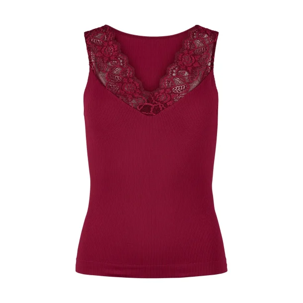 TIM &amp; SIMONSEN BELEN RIB V-LACE TOP BORDEAUX