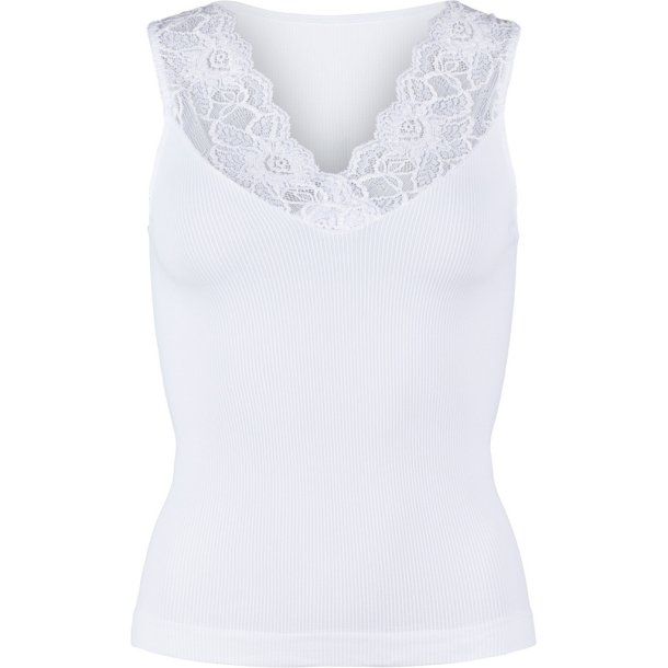 TIM &amp; SIMONSEN BELEN RIB V-LACE TOP HVID
