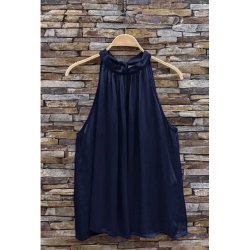 ISAKO TAYLOR HALTERNECK TOP NAVY
