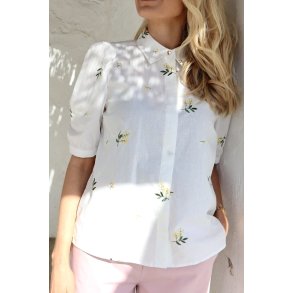 LIBERT� ESSENTIEL FLORA SS BLOUSE EMBRODERI WHITE