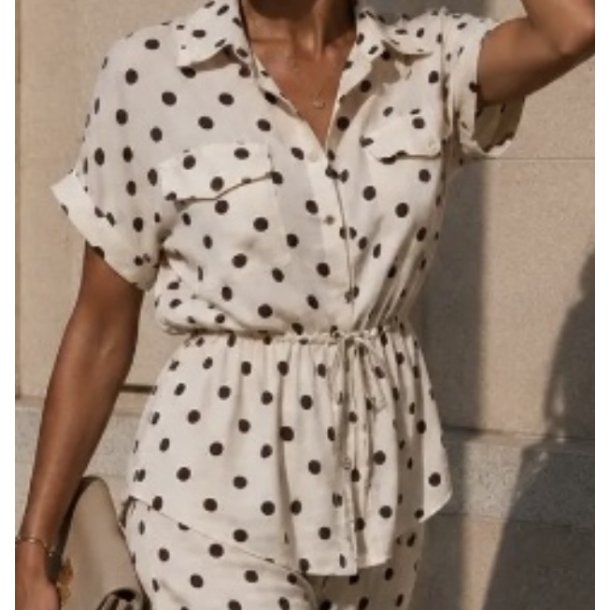 ISAKO LIVA TOP OFF WHITE/BROWN DOTS