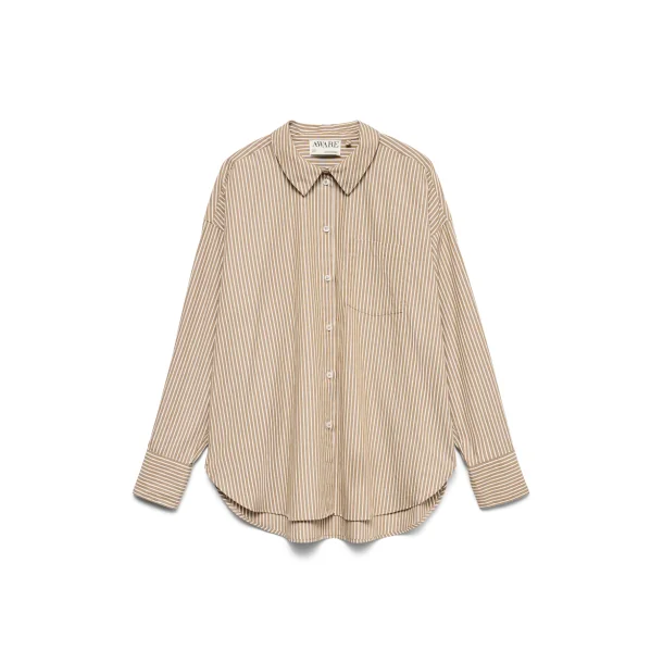 VERO MODA VMPARINA LOOSE STRIPE SHIRT OF OTTER/WHITE