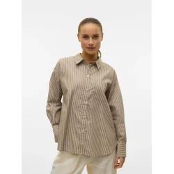 VERO MODA VMPARINA LOOSE STRIPE SHIRT OF OTTER/WHITE