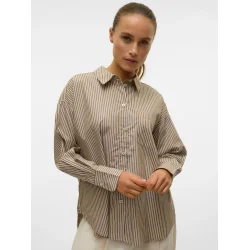 VERO MODA VMPARINA LOOSE STRIPE SHIRT OF OTTER/WHITE
