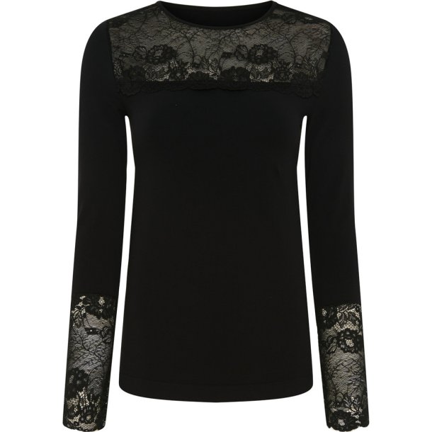 TIM &amp; SIMONSEN NANCY BLOUSE LACECHEST LS BLACK