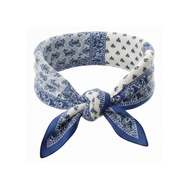 ISAKO PAISLEY SCARF BLUE/CREME