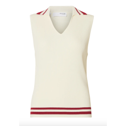 SELECTED FEMME SLFCALO KNIT VEST BIRCH/RED