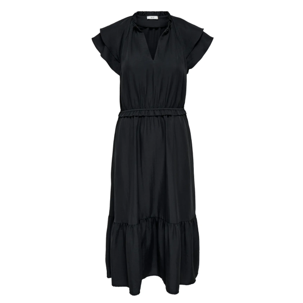 JACQUELINE de YONG JDYTRAIN FRILL MIDI DRESS BLACK