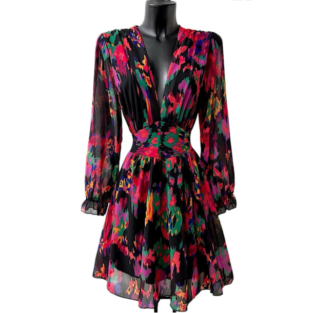 SOFIE MINI DRESS, BLACK MULTI RED