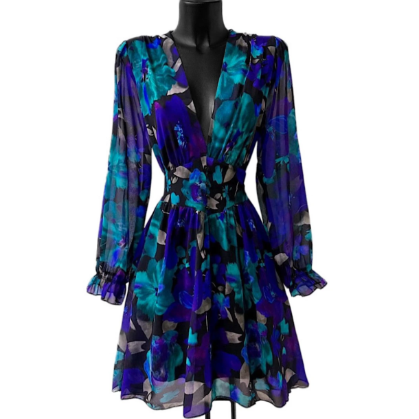 SOFIE MINI DRESS, BLACK MULTI BLUE