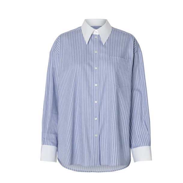 SELECTED FEMME SLFROMIE OVERSIZE SHIRT DUSTY BLUE/WHITE