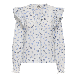 ONLY ONLIDRIS FRILL TOP WHITE/BLUE