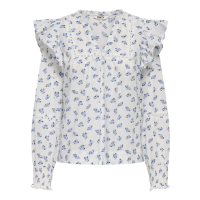 ONLY ONLIDRIS FRILL TOP WHITE/BLUE