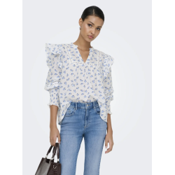 ONLY ONLIDRIS FRILL TOP WHITE/BLUE