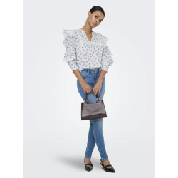 ONLY ONLIDRIS FRILL TOP WHITE/BLUE