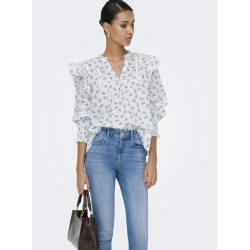 ONLY ONLIDRIS FRILL TOP WHITE/BLUE
