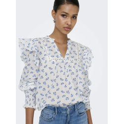 ONLY ONLIDRIS FRILL TOP WHITE/BLUE