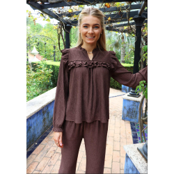 LIBERT� ESSENTIEL ANNI FRILL BLOUSE BROWN