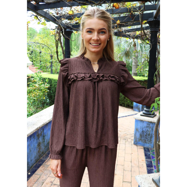 LIBERT� ESSENTIEL ANNI FRILL BLOUSE BROWN