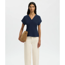 SELECTED FEMME SLWTENNY V-NECK TOP NAVY