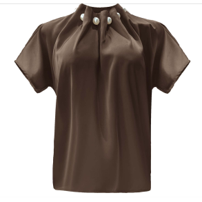 LIBERT� ESSENTIEL PIP SS PEARL BLOUSE BROWN