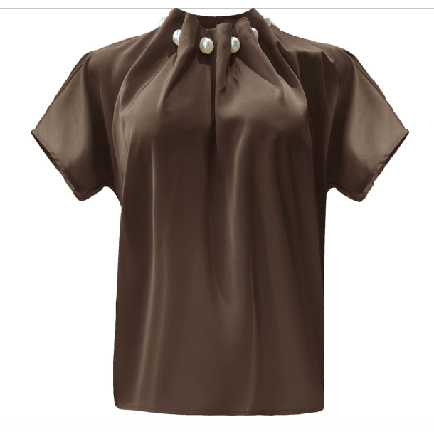 LIBERT� ESSENTIEL PIP SS PEARL BLOUSE BROWN