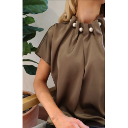 LIBERT� ESSENTIEL PIP SS PEARL BLOUSE BROWN