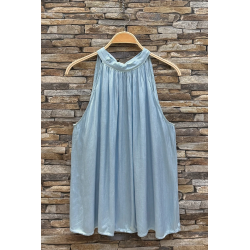 ISAKO TAYLOR HALTERNECK TOP LIGHT BLUE