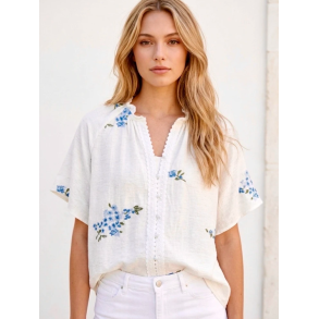 ISAKO BOHO FLOWER TOP BLUE