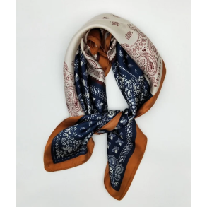 ISAKO PAISLEY SCARF BLUE/CAMEL