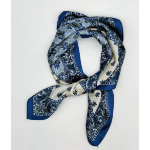 ISAKO PAISLEY SCARF BLUE/CREME
