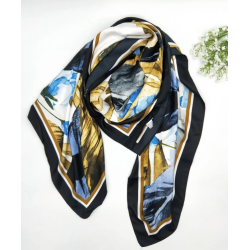 ISAKO LARGE FEATHER SCARF BLUE/CREME