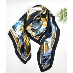 ISAKO LARGE FEATHER SCARF BLUE/CREME