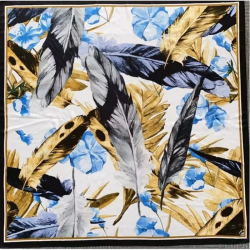 ISAKO LARGE FEATHER SCARF BLUE/CREME
