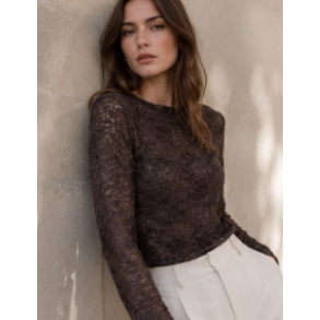 ISAKO KASI LACE BLOUSE BROWN 