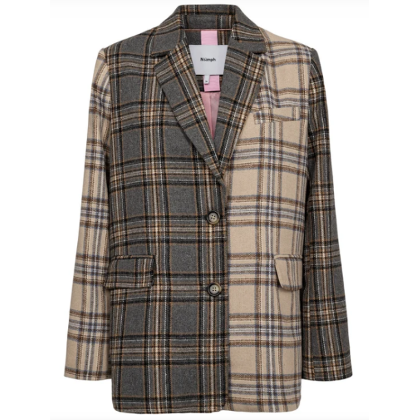 N�MPH NUAVEY CHECK BLAZER GREY MELANGE
