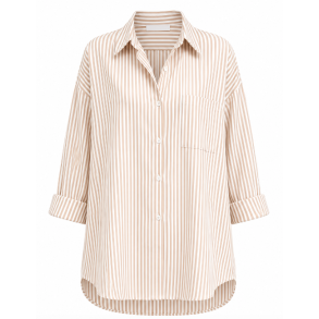 ISAKO YORKER CLASSIC SHIRT STRIP BEIGE