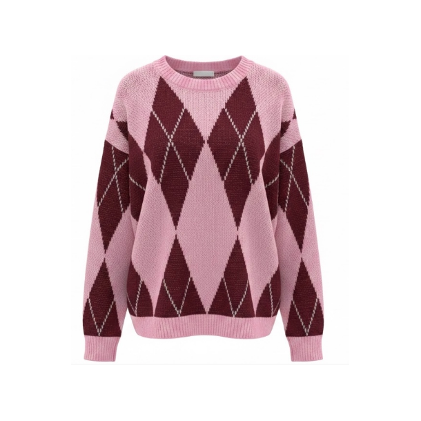 ISAKO HARLEKIN SWEATER BORDEAUX/PINK