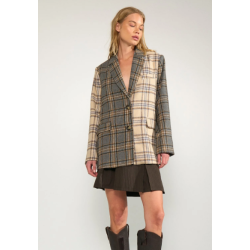 N�MPH NUAVEY CHECK BLAZER GREY MELANGE