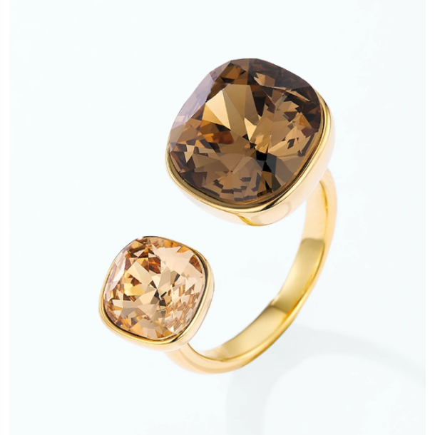 ISAKO TWO STONE GOLDEN BROWN RING