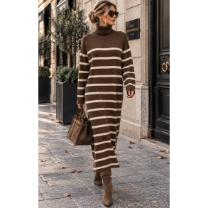 ISAKO GABRIELLA DRESS BROWN/CREAM