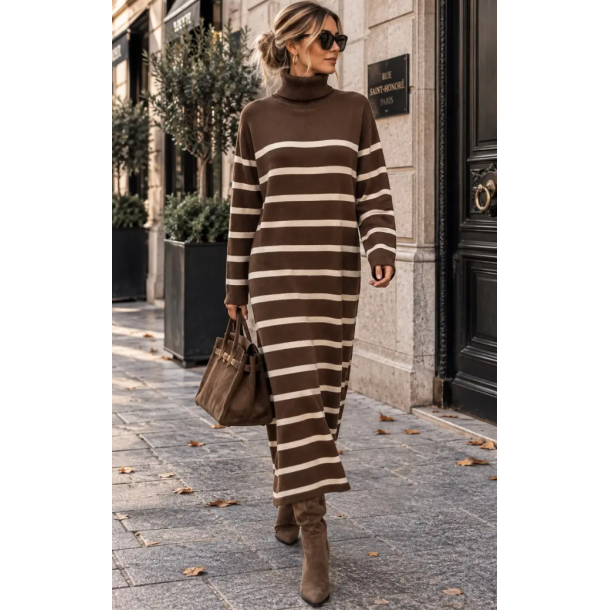 ISAKO GABRIELLA DRESS BROWN/CREAM