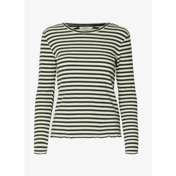 SELECTED FEMME SLFANNA CREW NECK TEE ARMY/WHITE